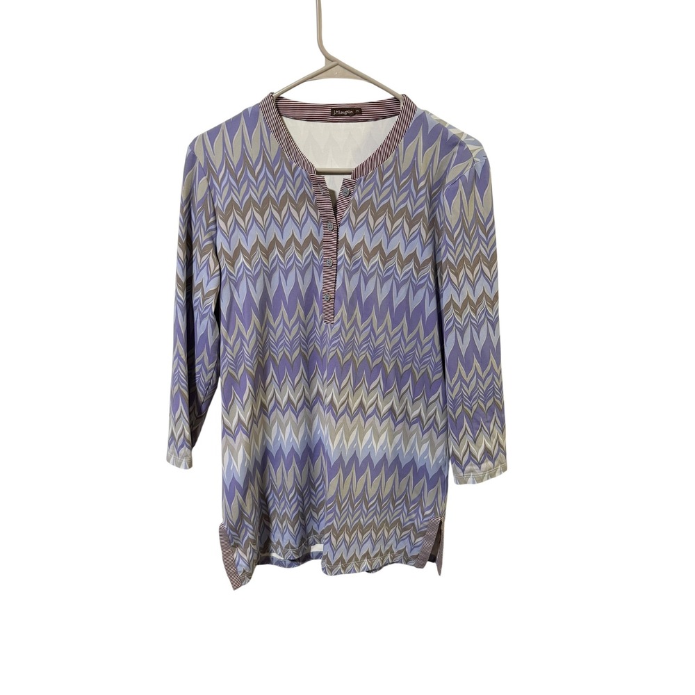 J. McLaughlin Size Medium Purple Chevron Catalina Cloth 3/4 Sleeve Henley Top
